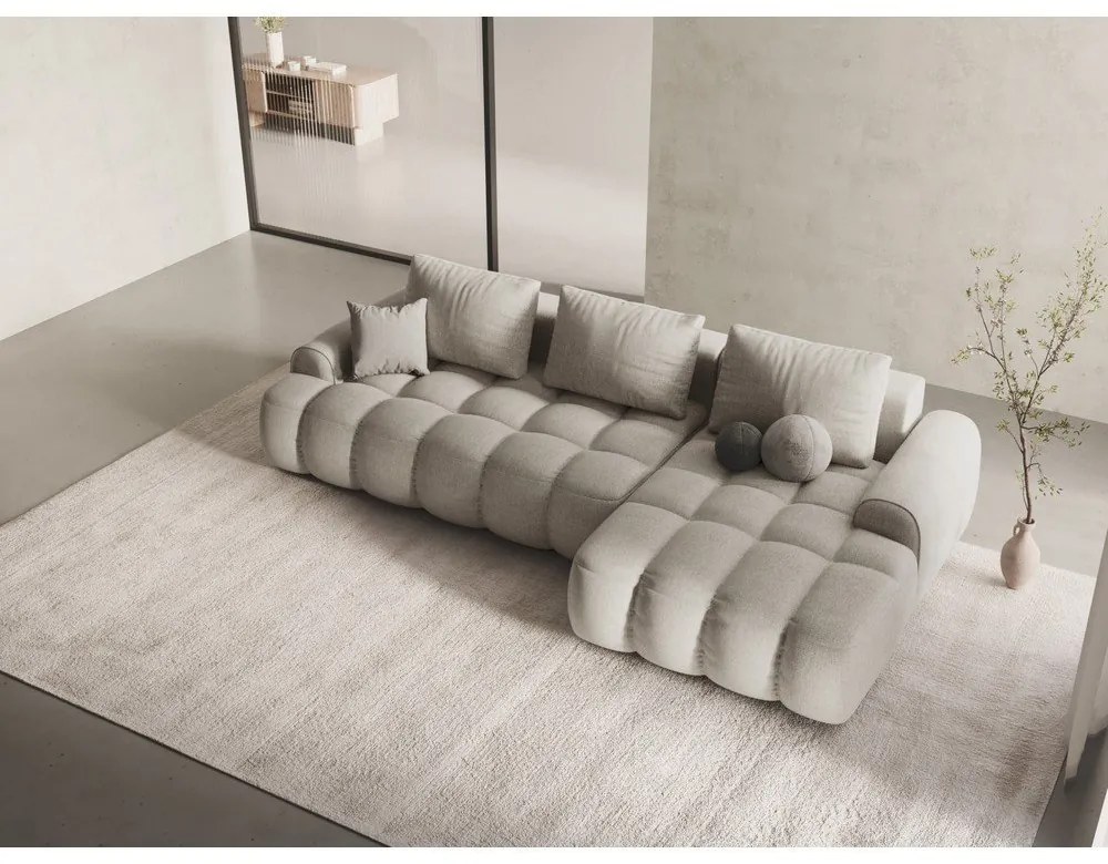 Divano angolare beige allungabile/con contenitore (con penisola a destra/con chaise lounge) Linz – Cosmopolitan Design