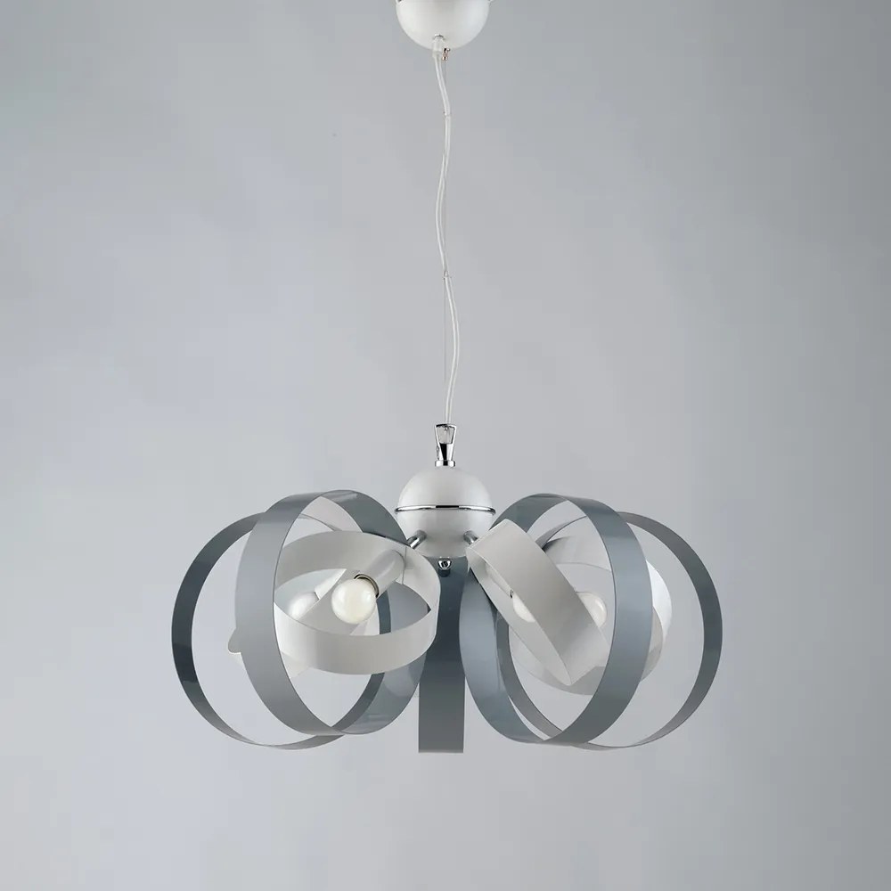 Lampadario Moderno 5 Luci Cerchi Ferro Bianco e Grigio Serie Bolla