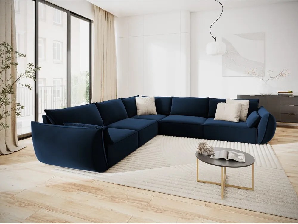 Divano angolare blu scuro con rivestimento in velluto Vanda – Mazzini Sofas