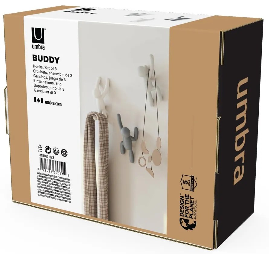 Ganci in plastica da parete in set da 3 Buddy - Umbra