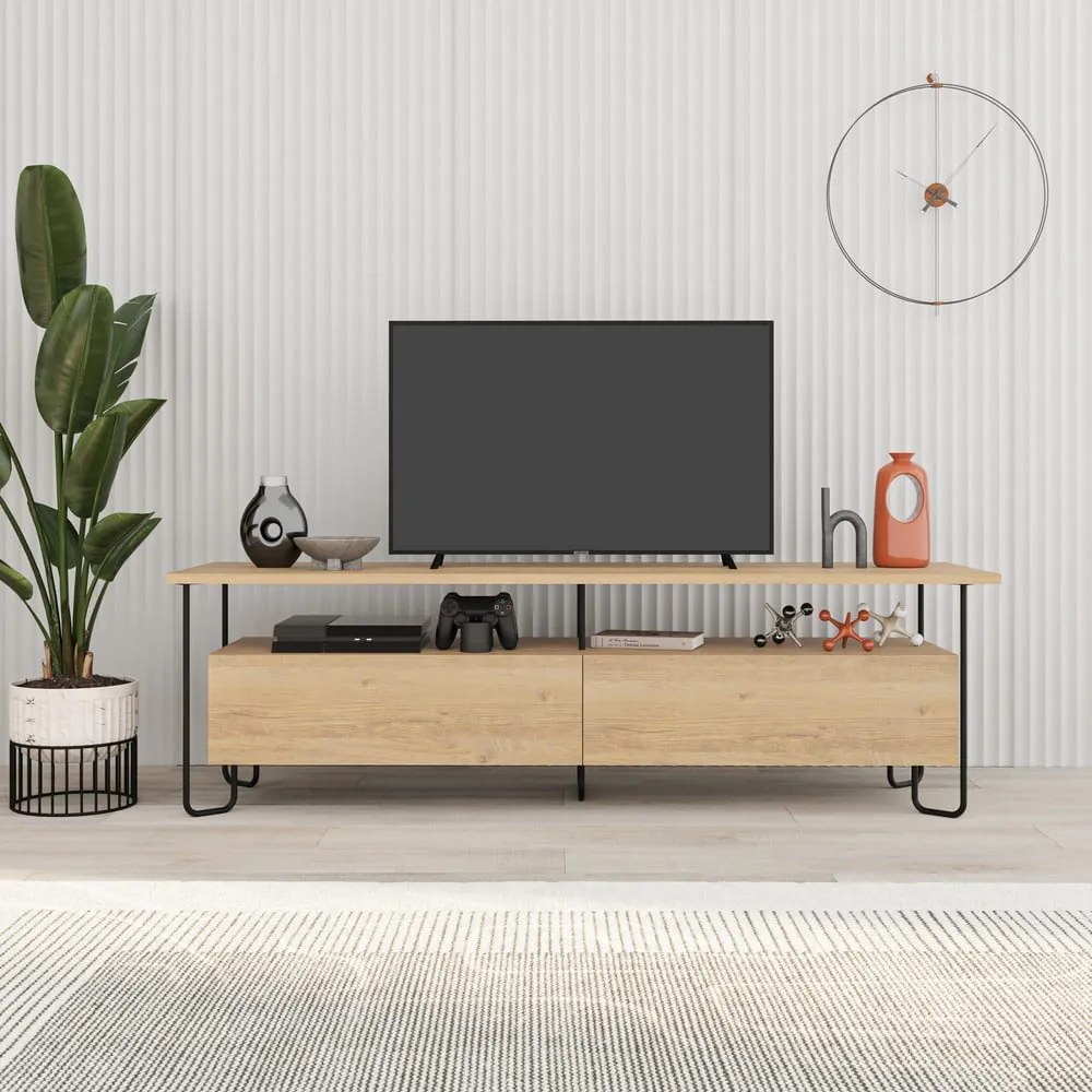 Tavolo TV in rovere di colore naturale 150x45 cm Dilly - Marckeric