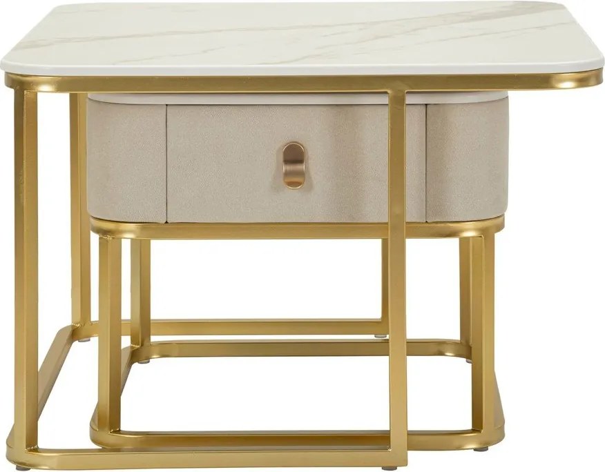 Set di tavolini da salotto color crema/dorati con effetto marmo 2 pz 50x70 cm Beauty – Mauro Ferretti