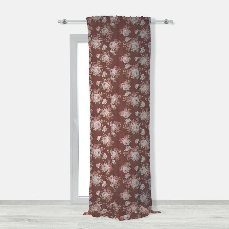 Tenda Floral bordeaux, nastro arricciatura automatica 140x290 cm