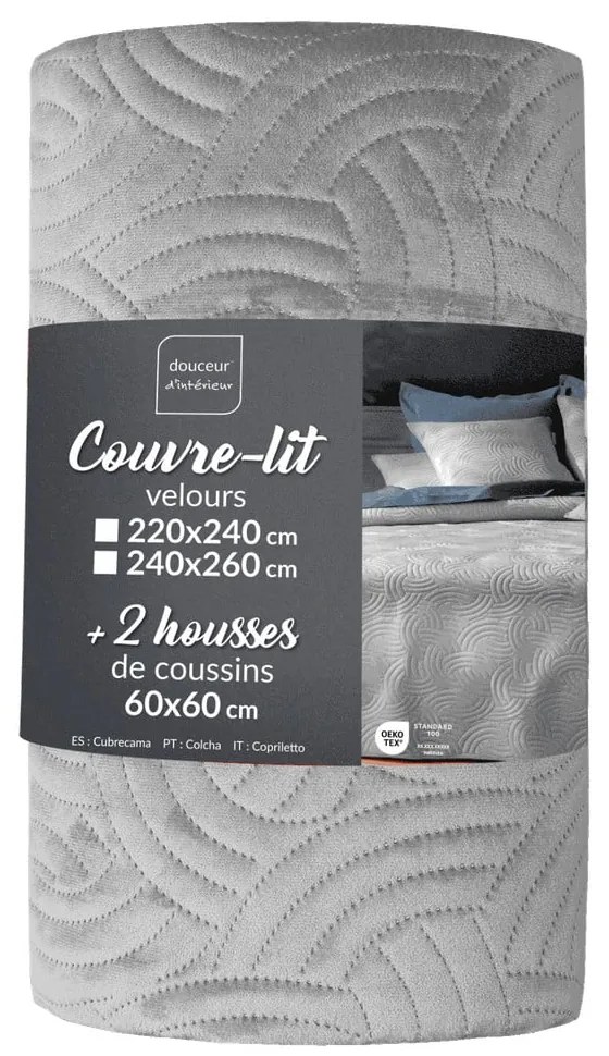 Set con copriletto e federa grigio in velluto 240x260 cm Solange – douceur d'intérieur