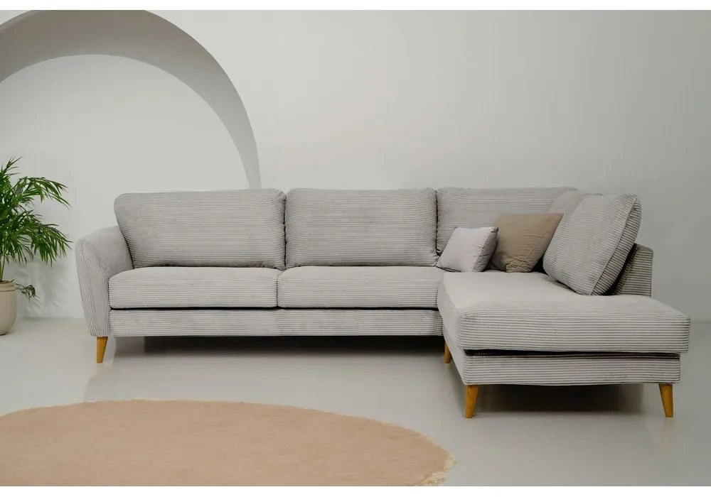 Divano angolare in velluto a coste grigio chiaro (angolo destro) Paris - Scandic