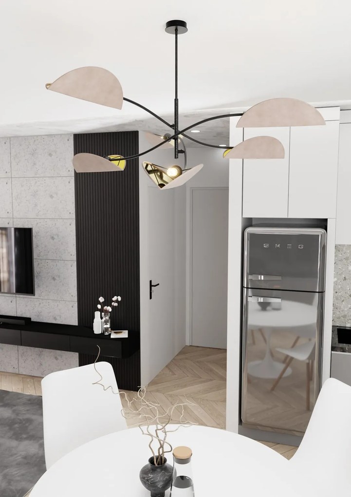 Plafoniera Moderna Ares Acciaio Nero Grigio 6 Luci E14 Ip20