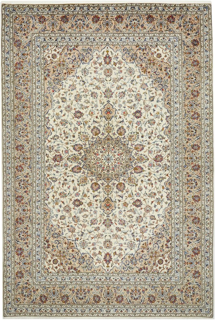 Kashan Tappeto 200x300 Beige (Iran) Annodato A Mano