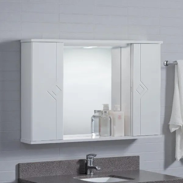 Specchiera da bagno PLUTONE 90 bianco lucido a 2 ante con luce LED