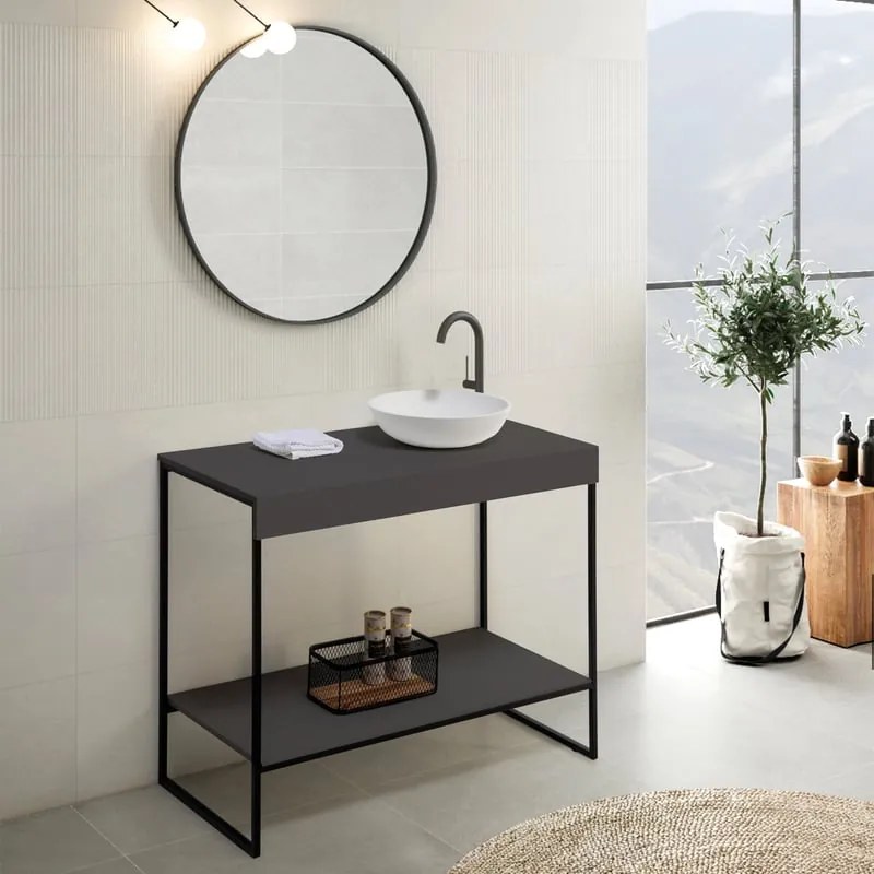 Mobile da bagno a terra L 120 x H 81.5 x P 46.5 cm grafite laccato opaco, Alec