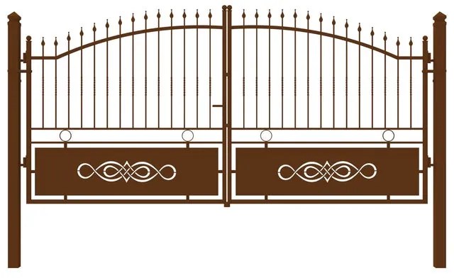 Cancello Lavaredo in ferro, apertura centrale, L 408.5 x H 195 cm, di colore ruggine