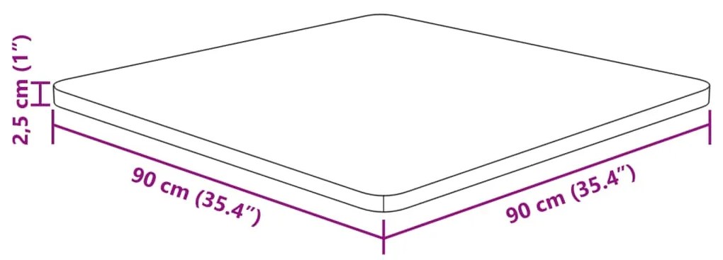 Piano tavolo quadrato 90x90x2,5 cm massello rovere non trattato