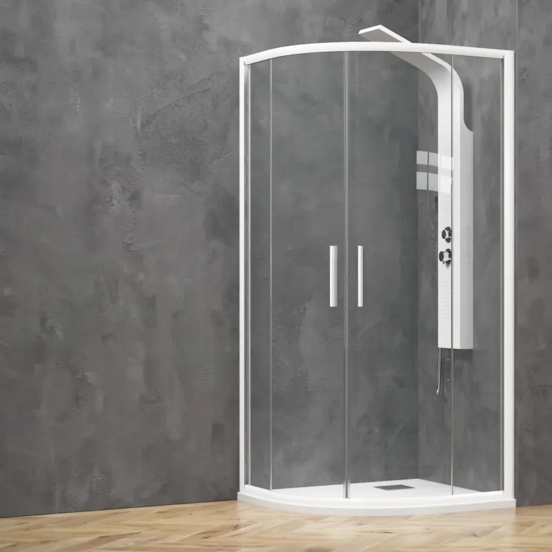 Box doccia semicircolare 90x90 finitura bianca opaca KE-2000B - KAMALU