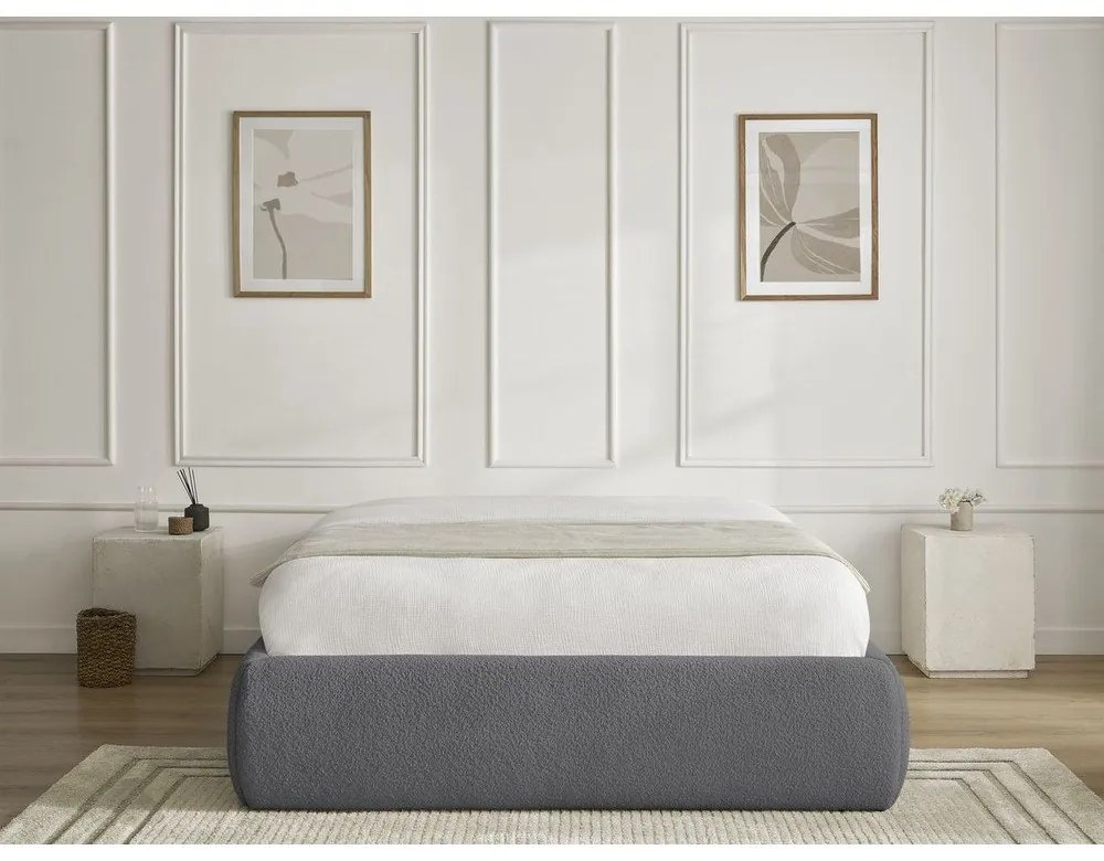 Letto matrimoniale imbottito grigio scuro con contenitore/senza testiera con rete inclusa 160x200 cm Inera – Bobochic Paris