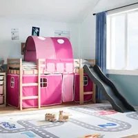 Letto a Soppalco con Tunnel Bambini Rosa 90x200cm Massello Pino 3309103