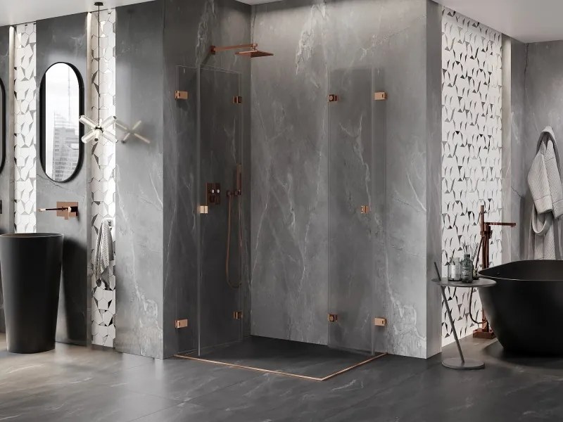 Mexen Lunar-F Duo cabina doccia pieghevole 100 x 80 cm, trasparente, rame spazzolato - 836-100L-080P-65-00