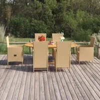 Set Mobili da Pranzo per Giardino 7 pz in Polyrattan Beige cod mxl 39842