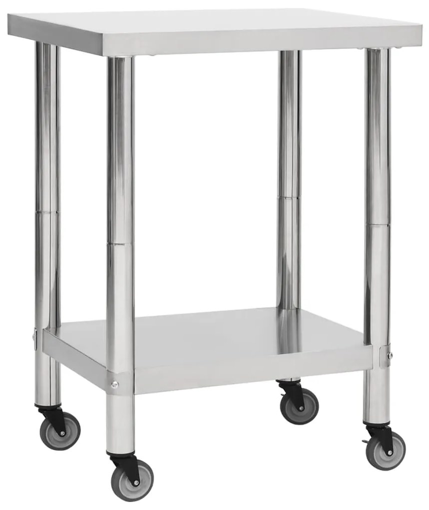 Tavolo Da Lavoro Cucina Con Ruote 80x30x85 Cm İn Acciaio Inox /