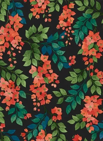 Cole & Son Carta da parati Bougainvillea - Rouge on Charcoal