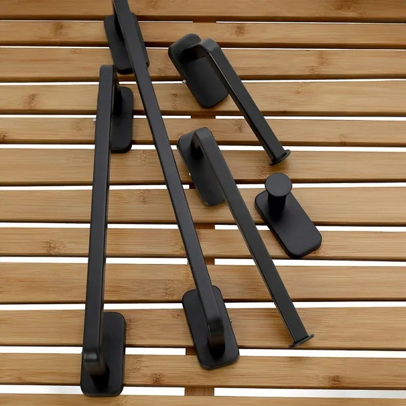 Set 2 appendini portasciugamani in acciaio inox nero con doppio fissaggio Cubik
