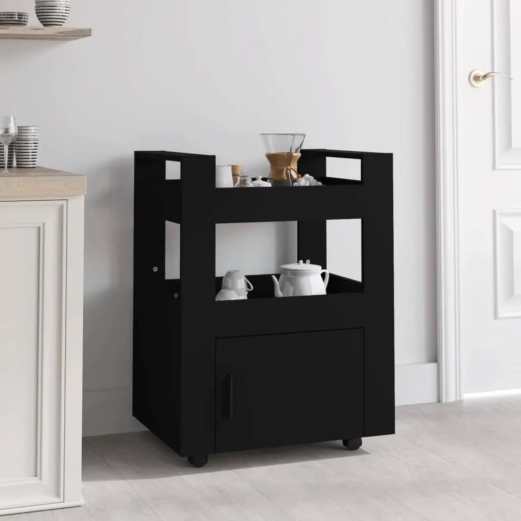 Carrello Da Cucina Nero 60x45x80 Cm İn Legno Multistrato /