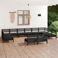 Set Salotto da Giardino 12 pz Nero in Legno Massello di Pino 3083458