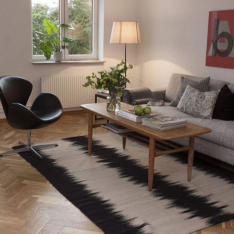 Tappeto Kilim ikat orientale in lana beige e nero, L 160 x L 100 cm