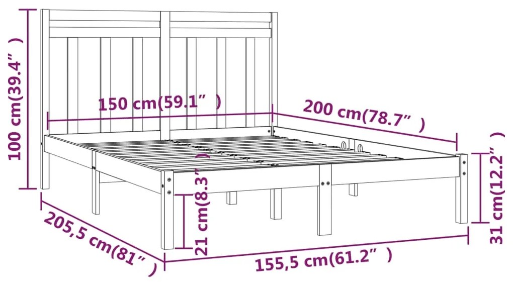 Giroletto Nero in Legno Massello 150x200 cm King Size