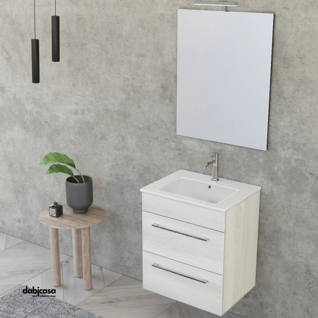 Mobile Bagno Sospeso "Unit One" Da 55 Cm Composto Da Due Cassetti Finitura White Elm