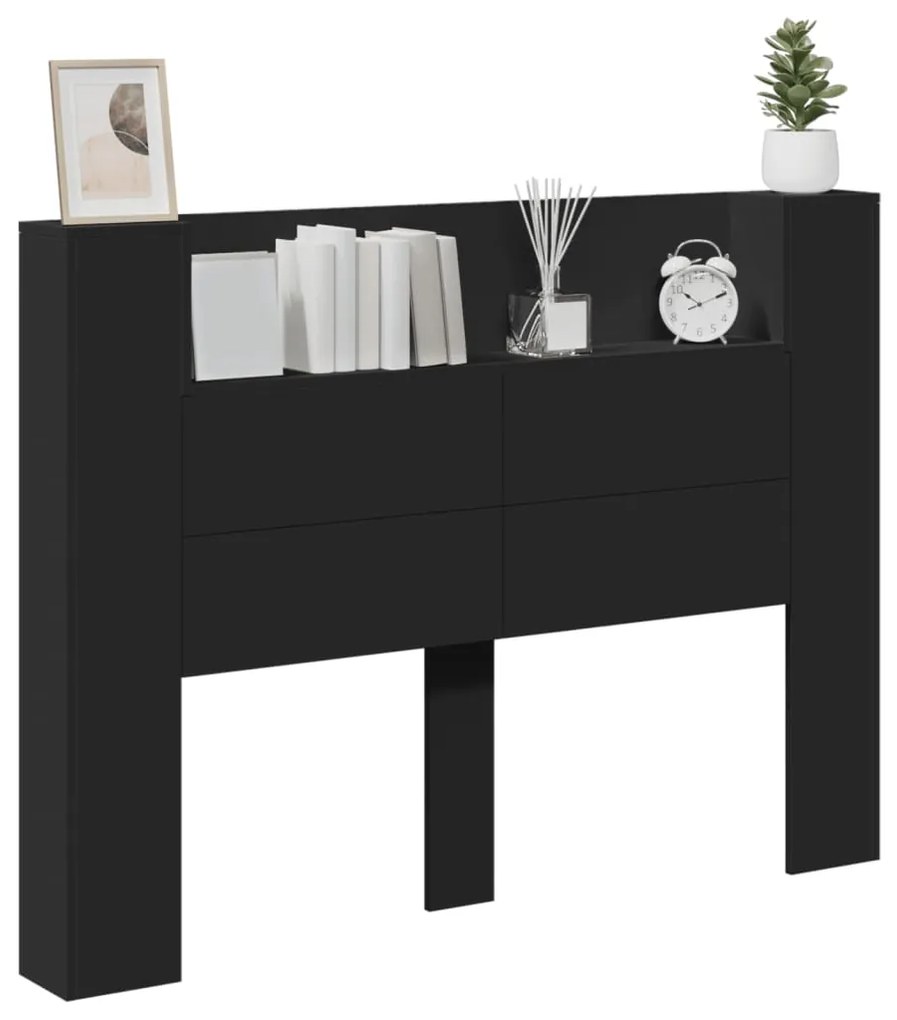 Testiera con contenitore a led nera 140x16,5x103,5 cm