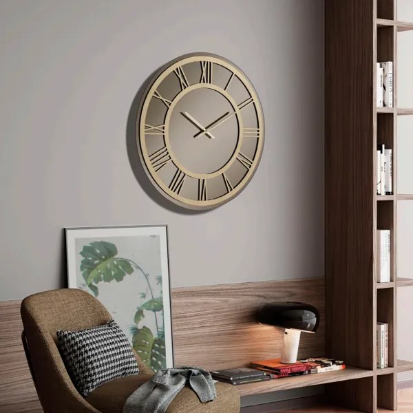 Orologio ETHAN rotondo D80 cm in cristallo Bronzo e numeri Oro