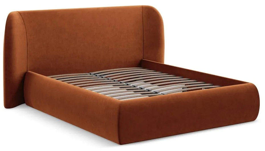 Letto matrimoniale imbottito in terracotta con contenitore con griglia 140x200 cm Hauke - Makamii