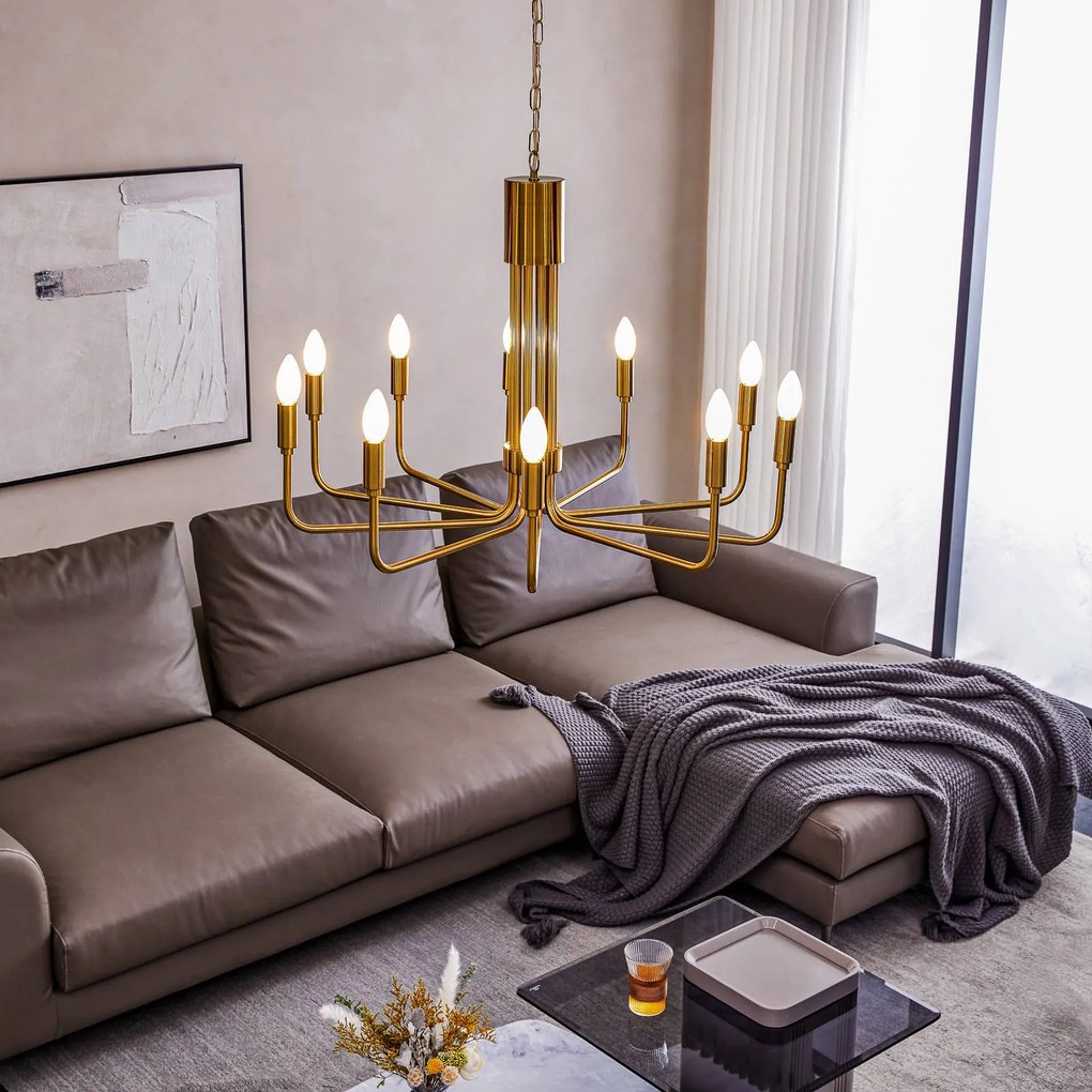 Lampadario a soffitto Elanova Lindby, dimmerabile, Ottone / Oro, Soggiorno / Sala da pranzo, Metallo, Antico, Lampadario