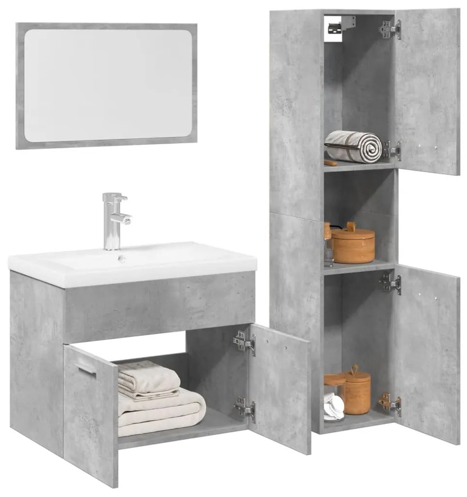 Set Mobili Da Bagno 4 Pz Grigio Cemento İn Legno Multistrato /
