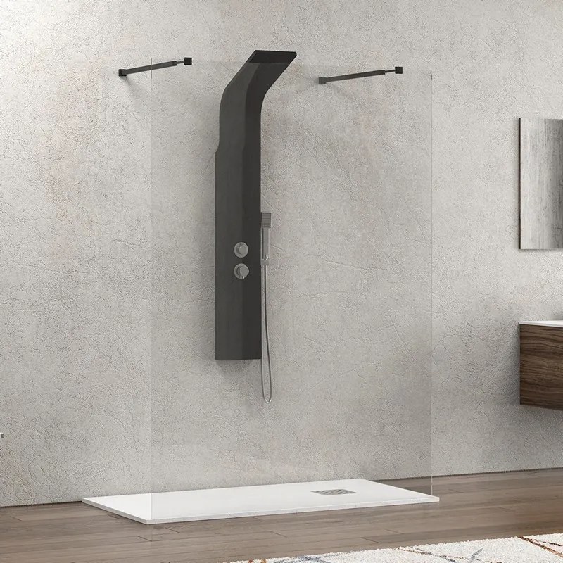 Kamalu - Parete doccia walk-in con staffe nere 120cm KW3000N