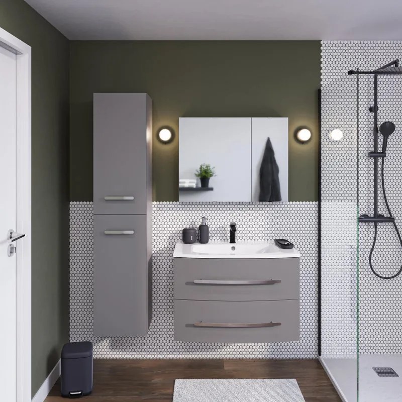 Mobile da bagno sospeso sotto lavabo L 81.2 x H 53.7 x P 47.5 cm grigio laccato opaco, 2 cassetti SENSEA Perla