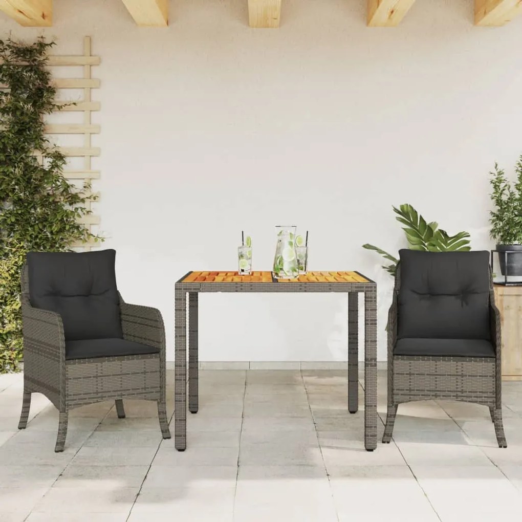 Set Da Pranzo Da Giardino 3 Pz Con Cuscini İn Polyrattan Grigio /