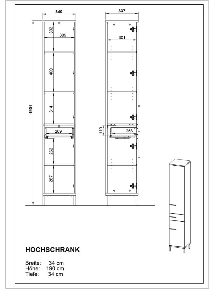 Mobile bagno alto grigio scuro in rovere 34x34 cm Yonkers - Germania