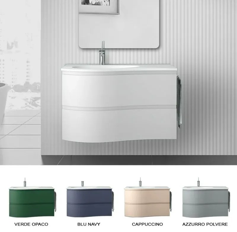 Mobile bagno sospeso 90 cm Melody bianco opaco con vasca a sinistra