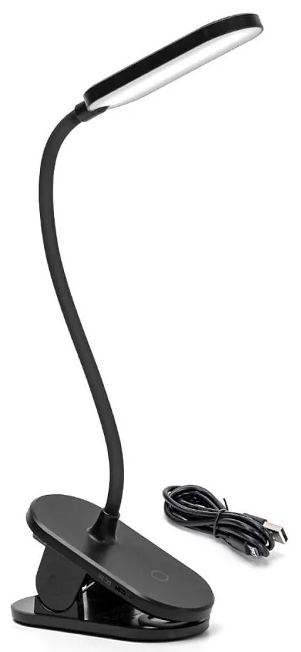 Aigostar - LED Lampada da tavolo ricaricabile dimmerabile con clip LED/2,5W/5V nero