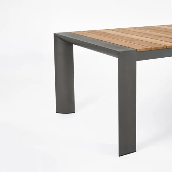 Tavolo Da Esterno In Alluminio Piano In Teak Allungabile 100x228/294 Cm Cameron Antracite Bizzotto