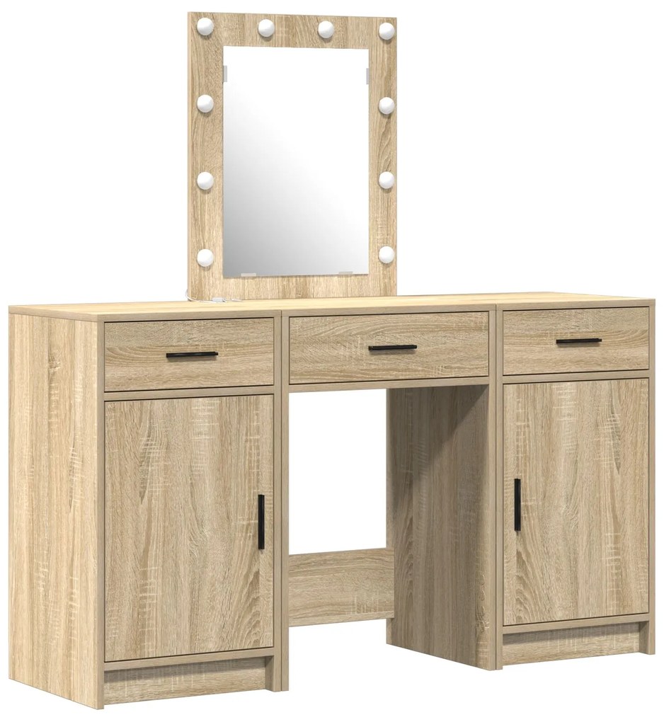 Set da toeletta 3 pezzi con led in rovere sonoma in legno ingegnerizzato