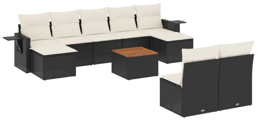 Set Divani da Giardino 10pz con Cuscini in Polyrattan Nero