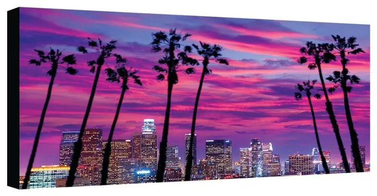 Stampa su tela Palms and skyline sunset, multicolore 190 x 90 cm