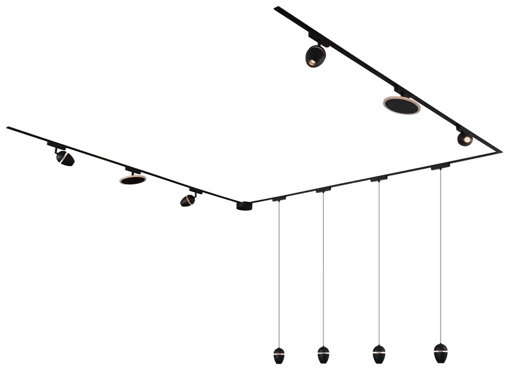 Sistema di illuminazione su binario con 10 luci nere monofase - Magnetic Eggy Puk