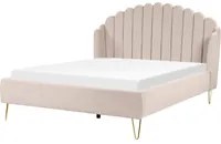 Letto con rete in tessuto poliestere beige chiaro 160 x 200 cm gambe in metallo testata retro capitonn