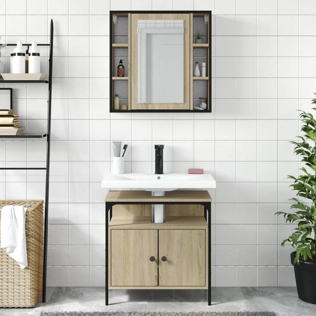 Set mobili da bagno 2 pz rovere sonoma in legno multistrato