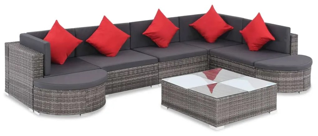 Set divani da giardino 8 pz con cuscini in polyrattan grigio