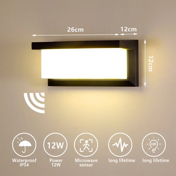 Brilagi-LED Applique da esterno con sensore BRICKY LED/12W/230V nero IP54