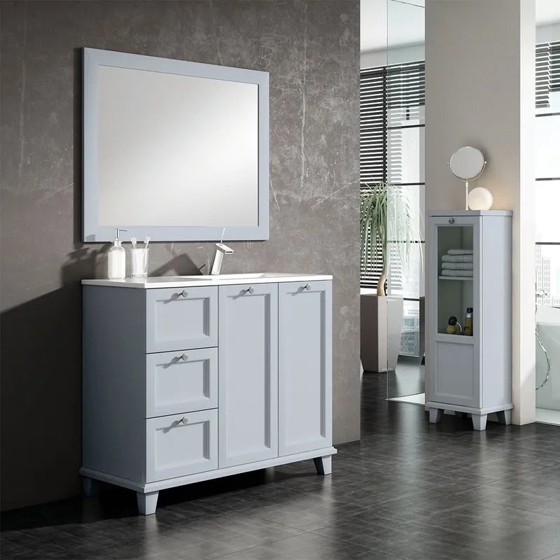 Mobile da bagno sotto lavabo Unike celeste laccato opaco L 102.7 x H 85 x P 46 cm 3 cassetti 2 ante, lavabo posizionabile a destra non incluso