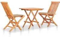 Set da Bistrot 3 pz con Cuscini Beige in Legno Massello di Teak 3063228